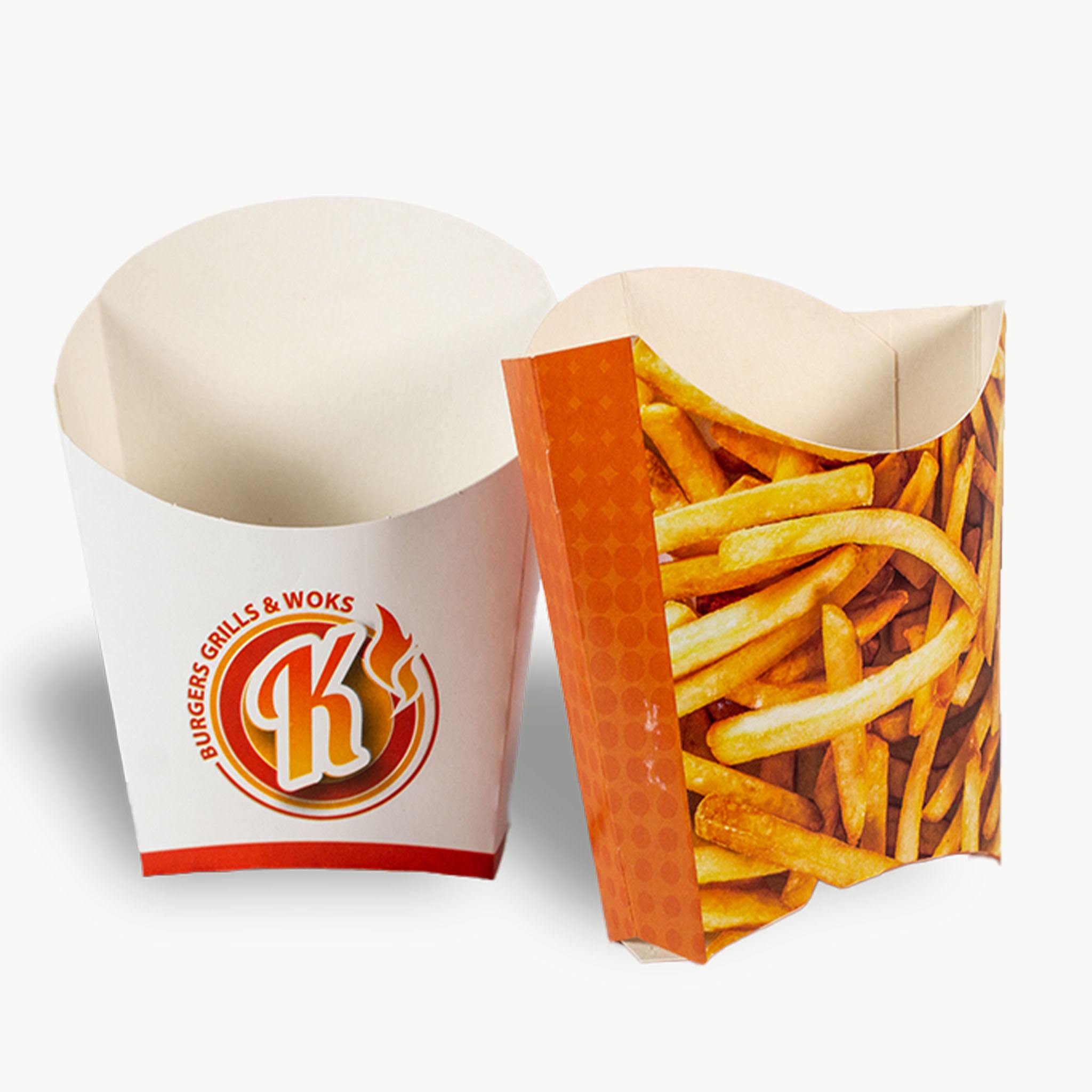 Individuell bedruckte Pommesschütte mit Logo – stabile Verpackung für knusprige Pommes