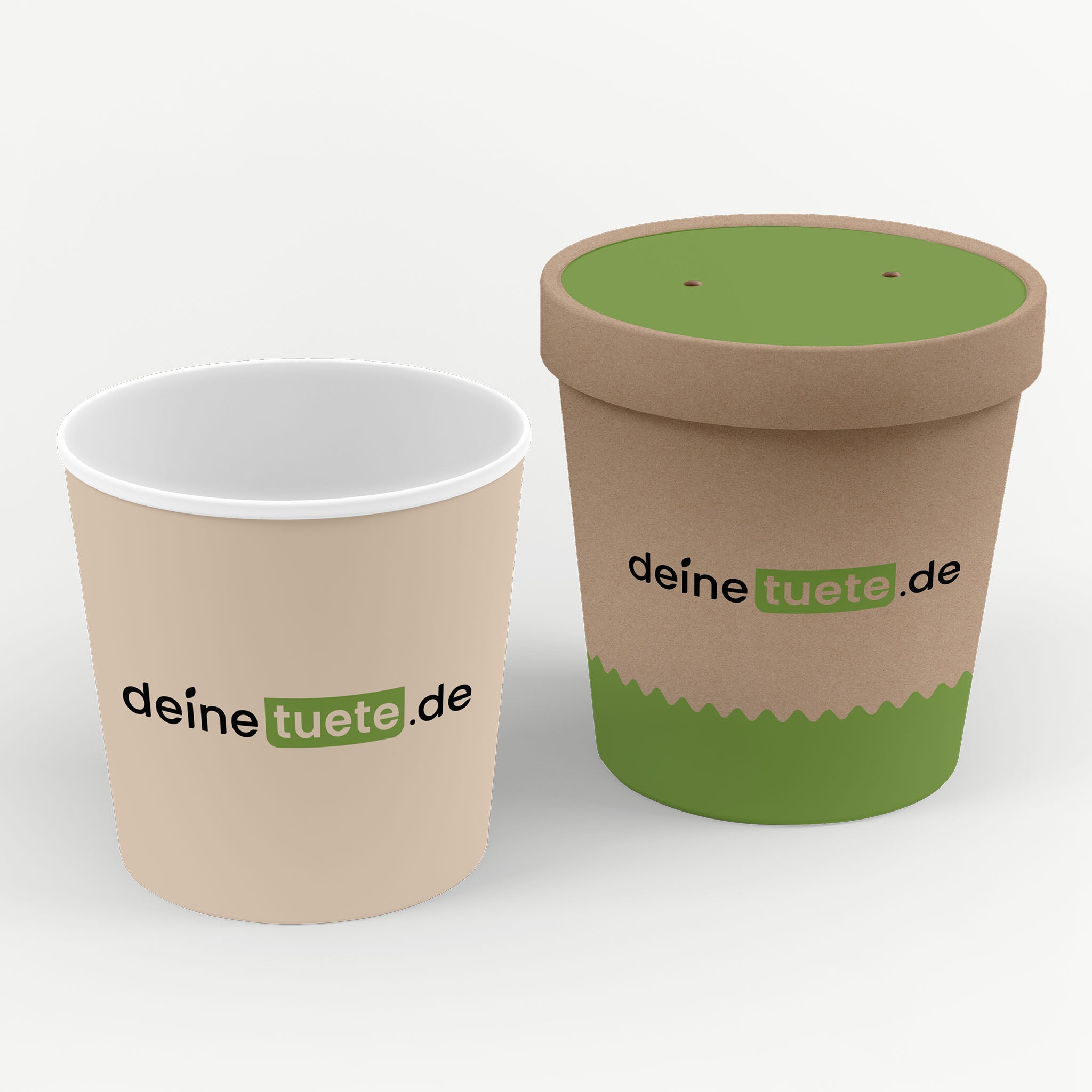 Personalisierter brauner Pappbecher für Suppe mit eigenem Design – ideal für Takeaway und Gastronomie