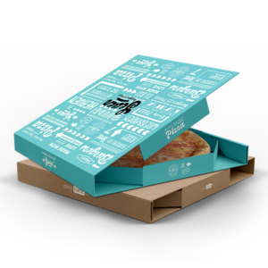 Individuell bedruckte Pizzaboxen/ Pizzakartons in blau bedruckt und in grau auch perfekt für Pinsakartons