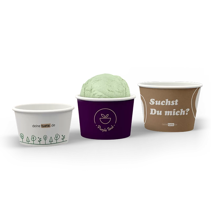 Pots de glace imprimés individuellement avec une couleur, un slogan et un logo