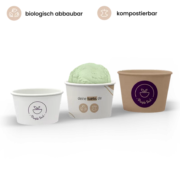 Pots de glace biodégradables et compostables imprimés individuellement avec du papier blanc et brun