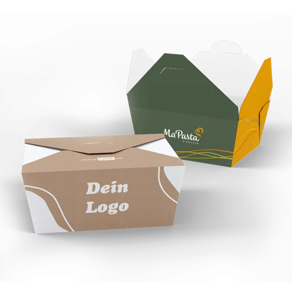Boîte à pâtes ou boîte à lunch en papier blanc avec un design personnalisé pour ta gastronomie et ton lokmashop ou ton foodtruck